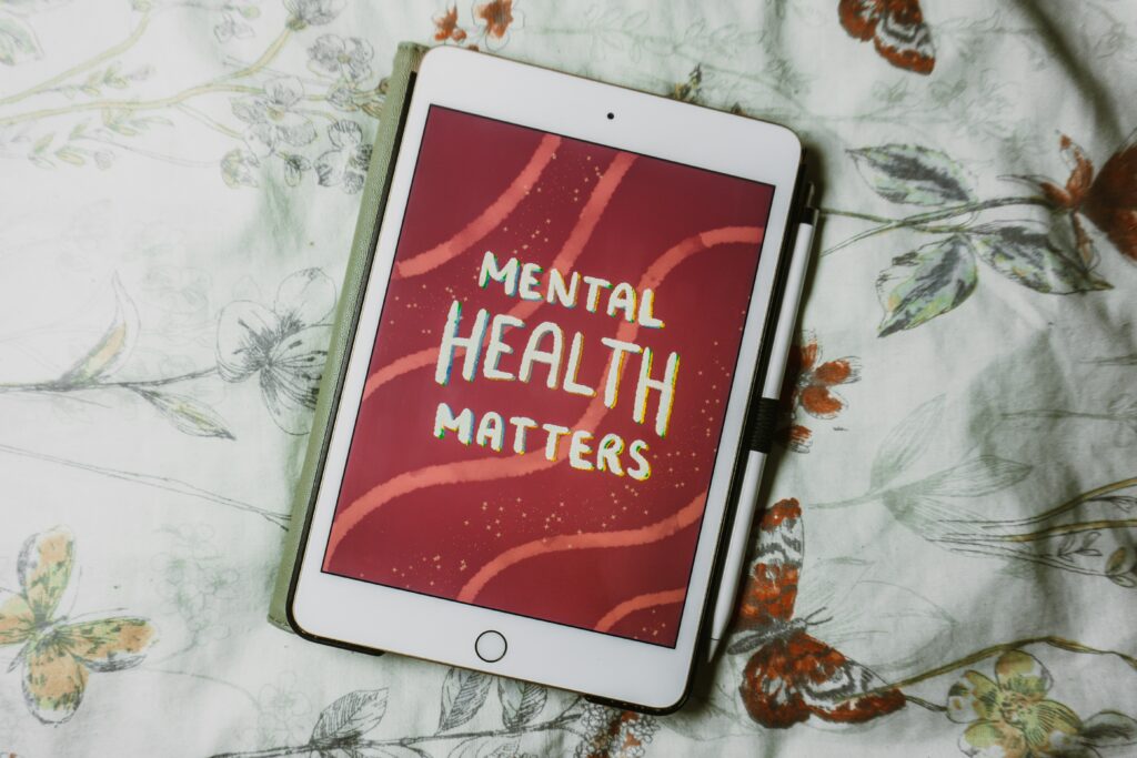 The Surprising Truth About Mental Health Apps: 3 Science-Backed Benefits 2 a close up on ipad with a text showing Mental Health Matters